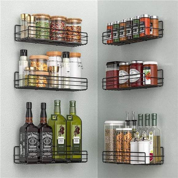 Spice Rack Organizer Wall Mount (6Pack), Hanging Black Spice Pantry Organization - Picture 1 of 6